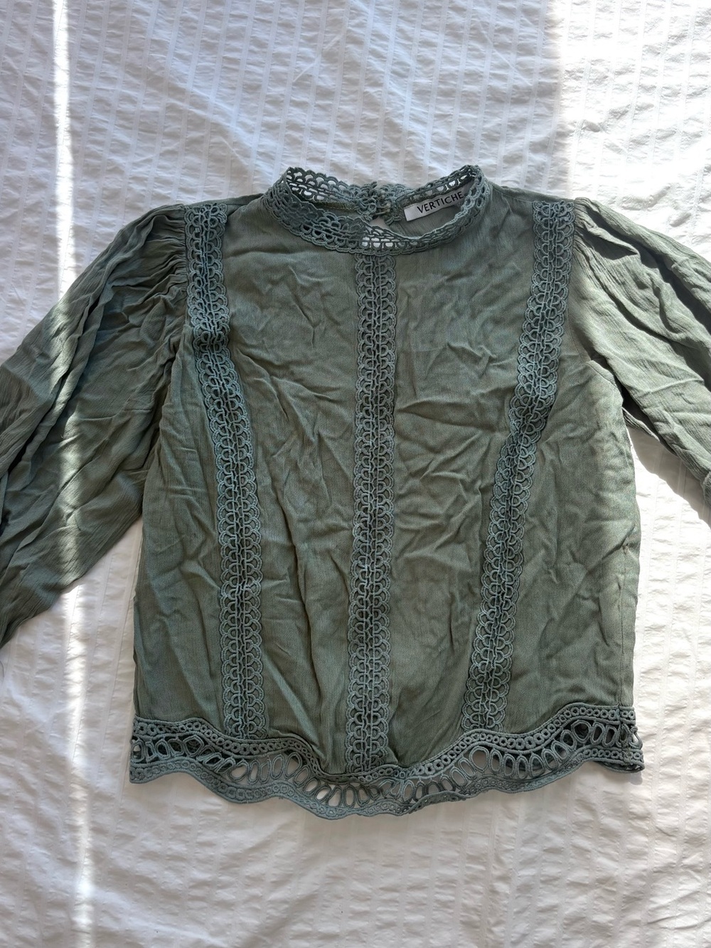 Olive Green Lace-Trim Blouse - small
